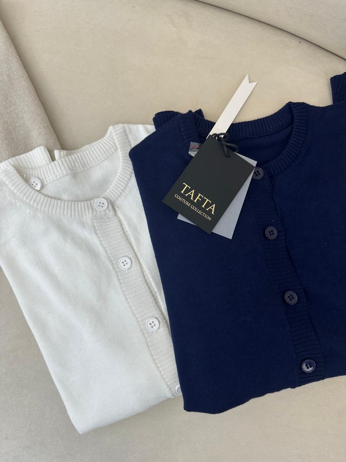 Düğmeli Triko Hırka Beyaz