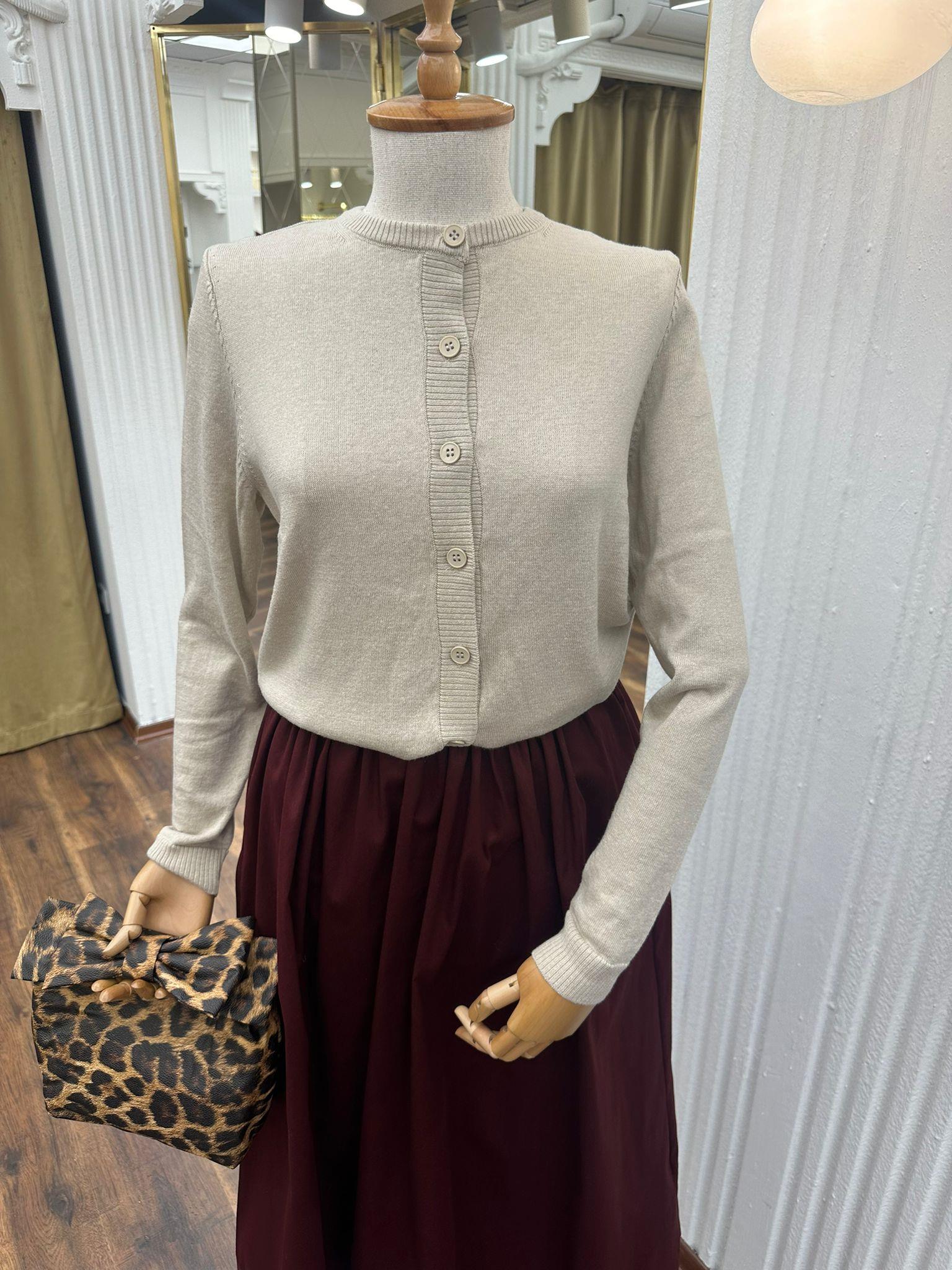 Düğmeli Triko Hırka Krem