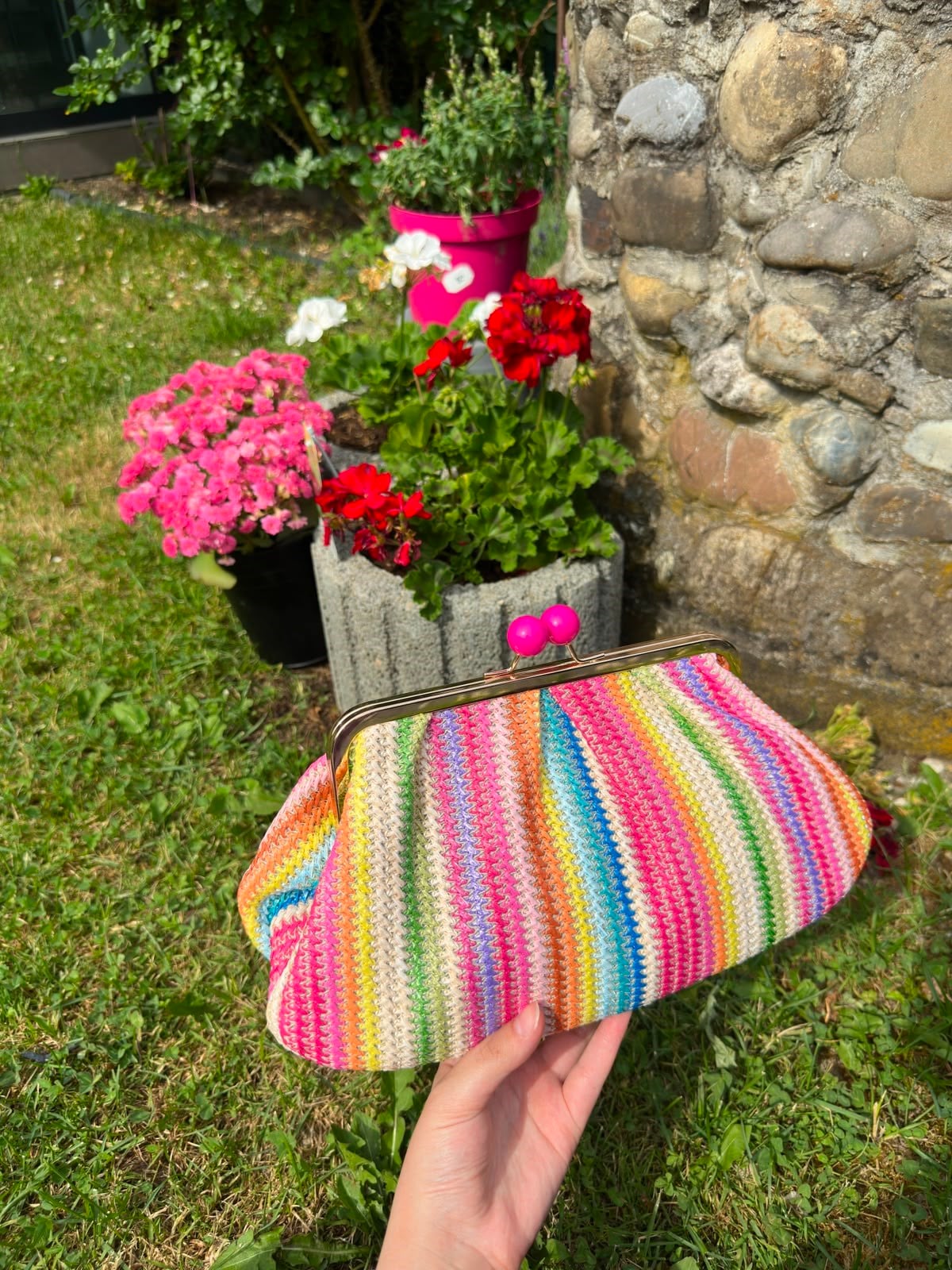 Renkli Hasır Clutch Çanta