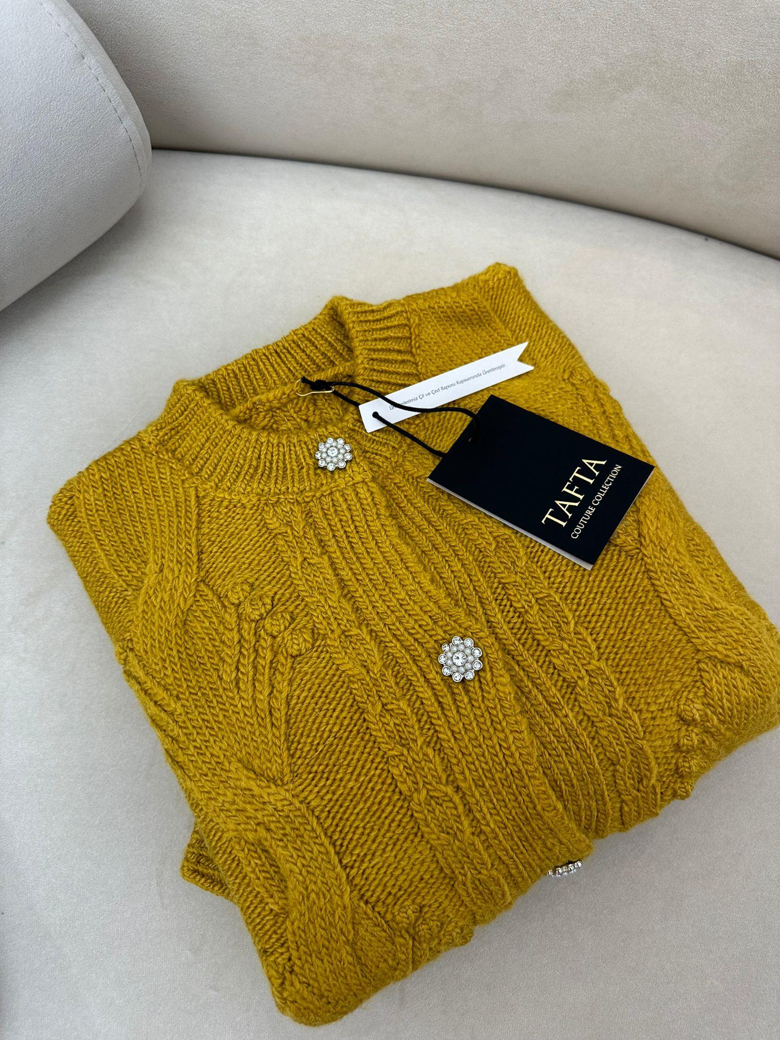 Taşlı Yün Kazak Hardal