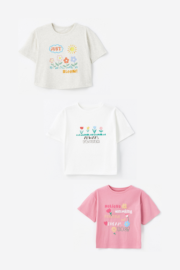 3' lü Set - Örme Baskı Detaylı Tshirt Set 5