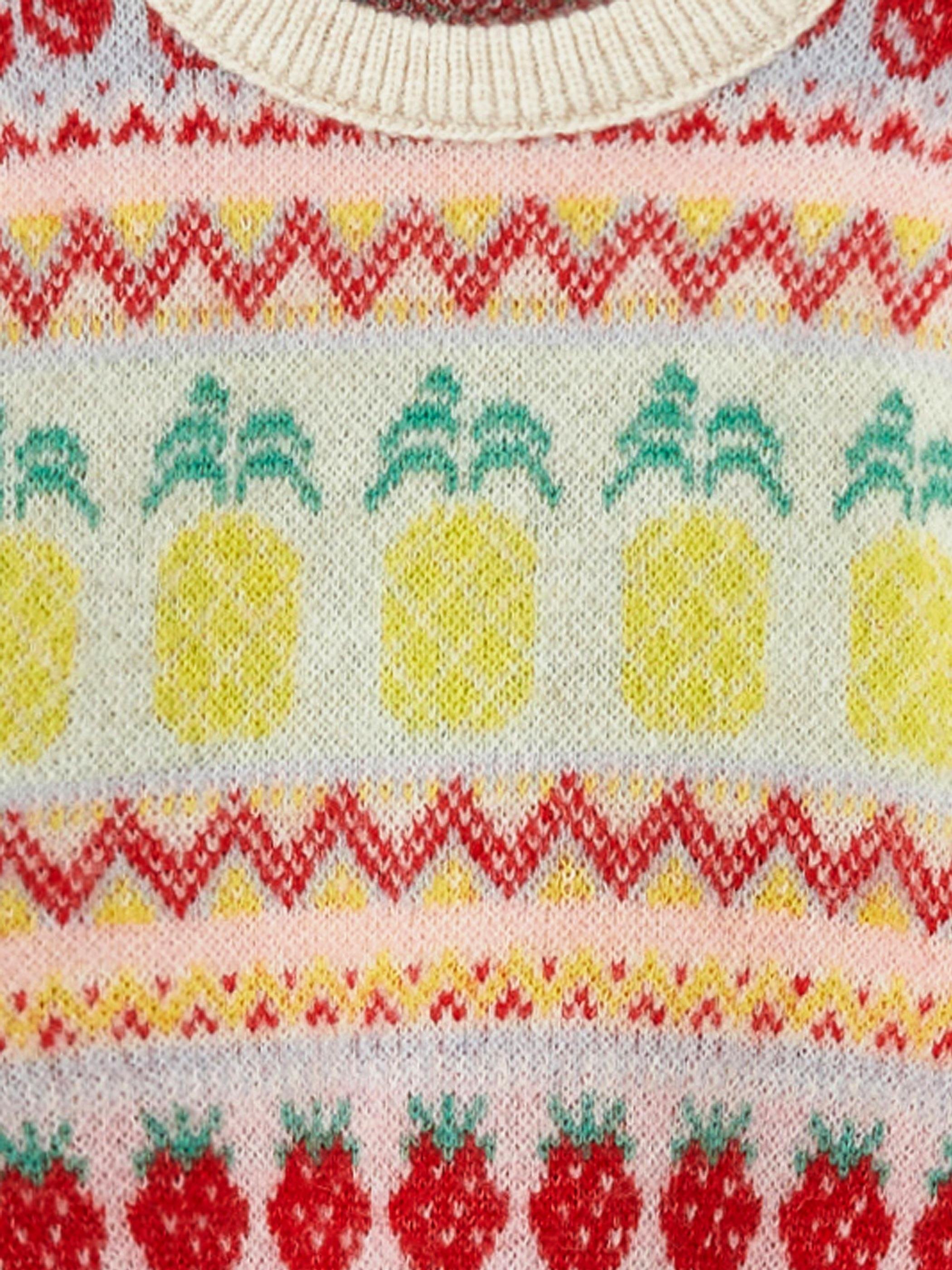 Fruit - Bisiklet Yaka Meyve Desenli Triko Kazak - Multicolor Renk