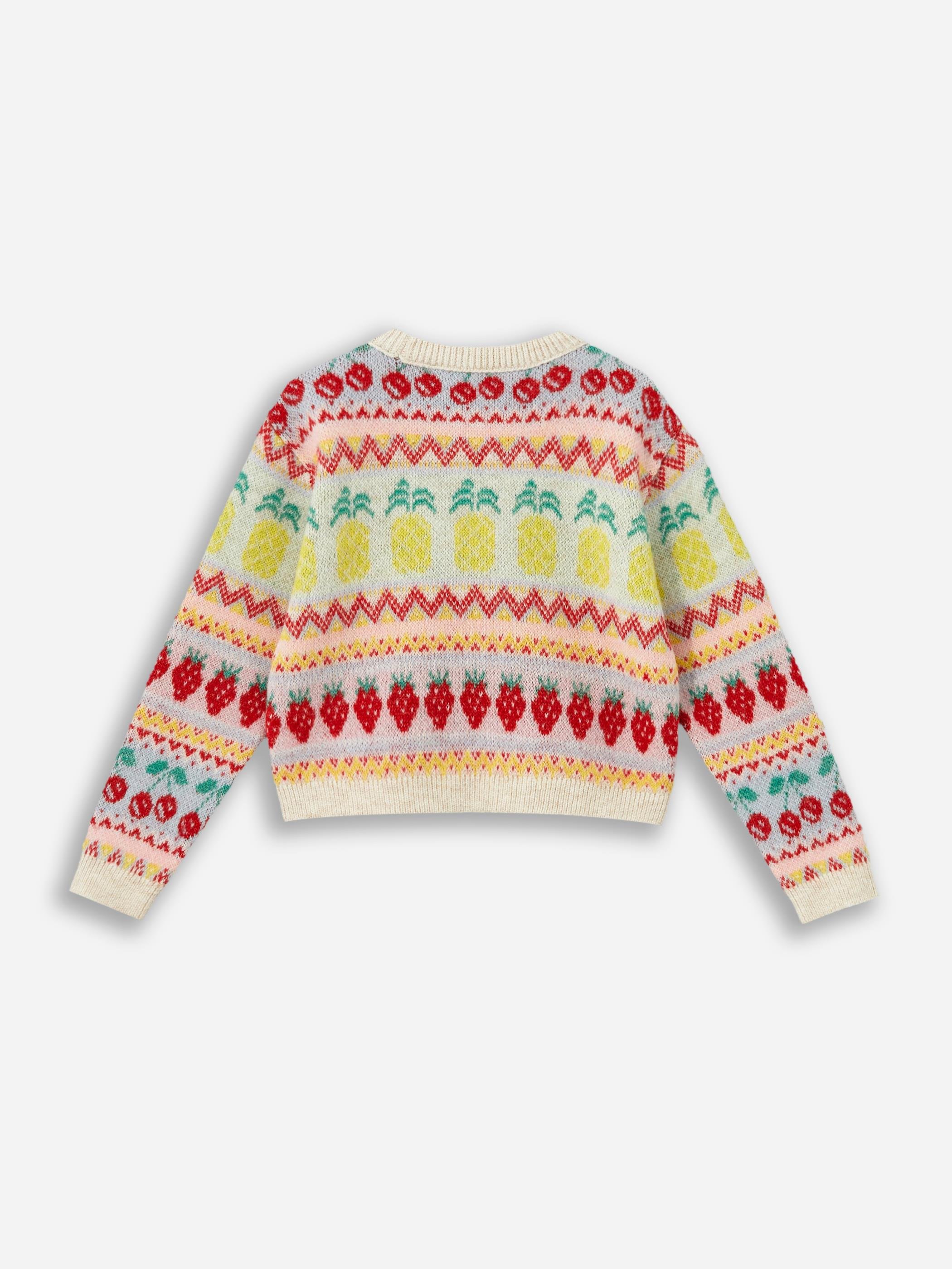 Fruit - Bisiklet Yaka Meyve Desenli Triko Kazak - Multicolor Renk