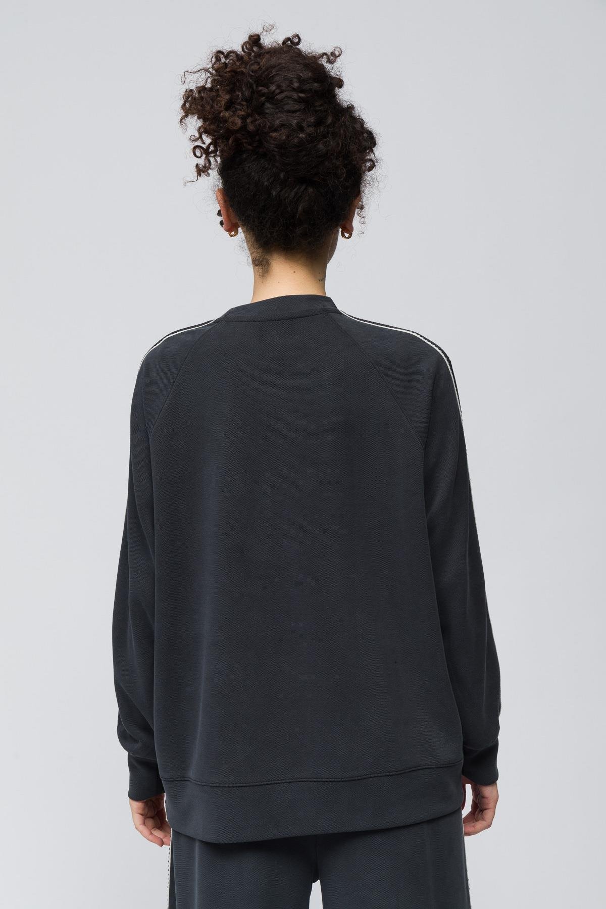 Madrid - Şerit Detaylı Pike Modal Kumaş Oversize Sweatshirt - Antrasit Renk