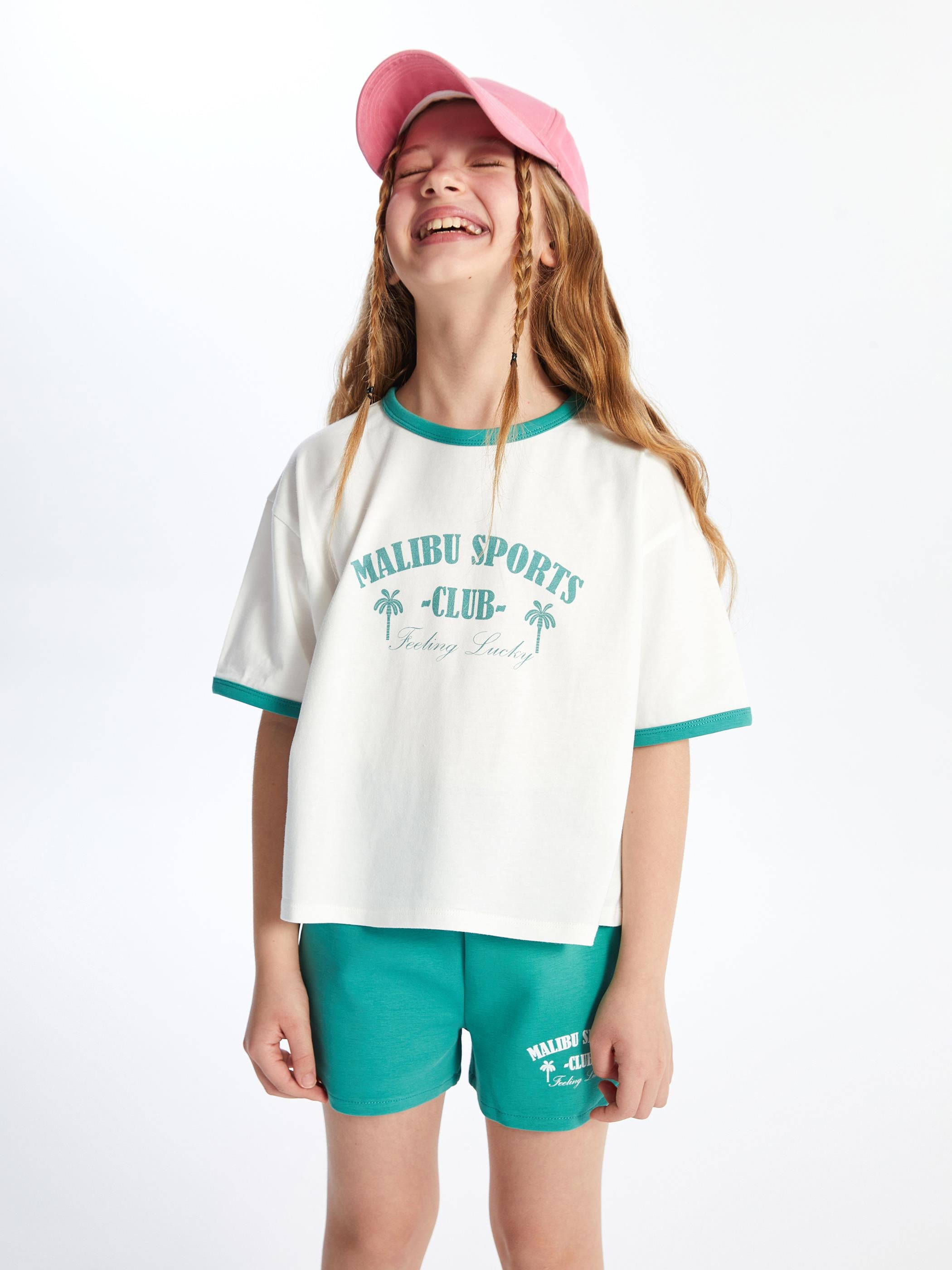 Malibu - Örme Baskılı Şort - Yeşil