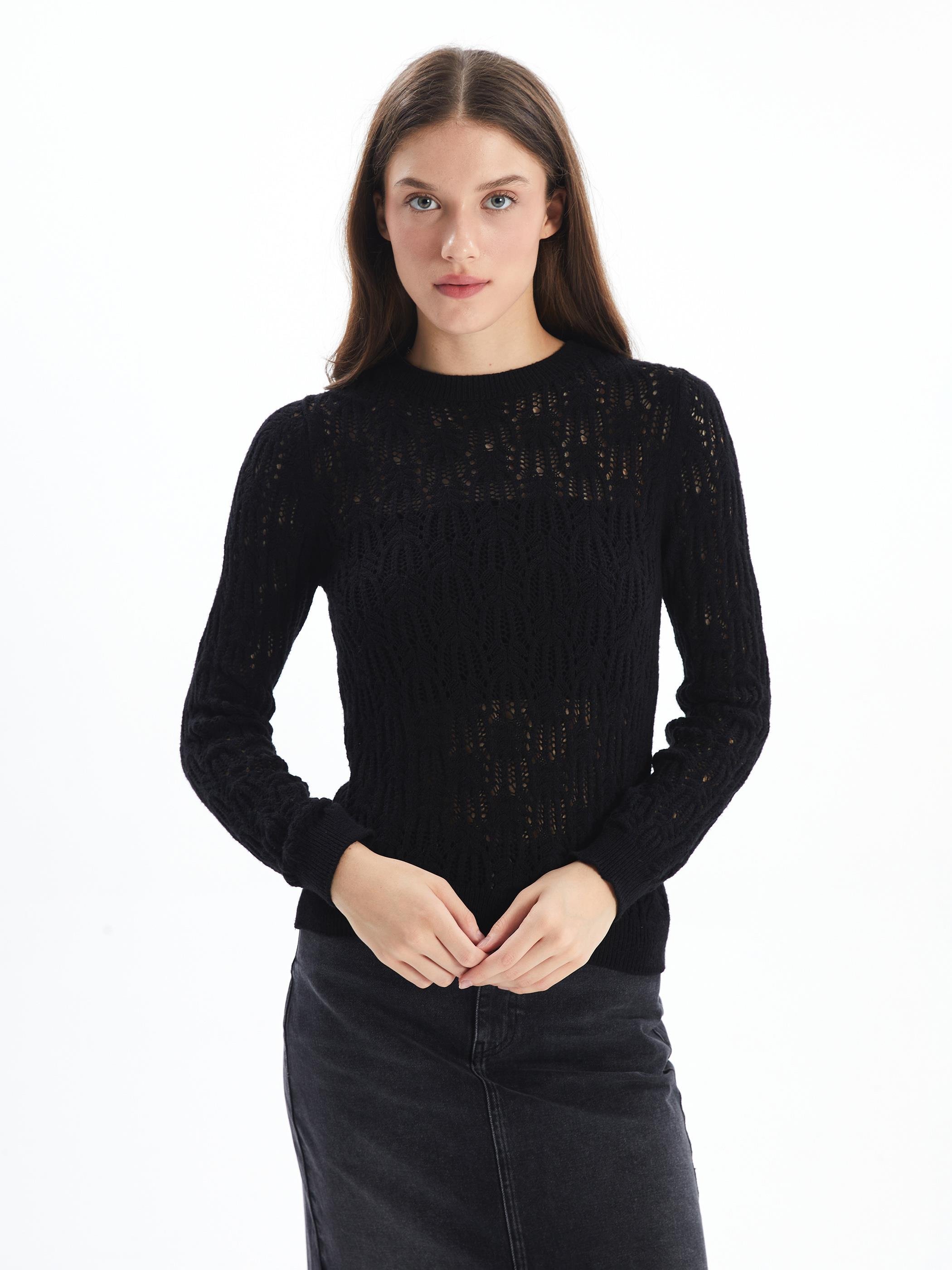 Nelson - Ajur Desenli Bisiklet Yaka Rahat Kalıp Kazak - Siyah Renk