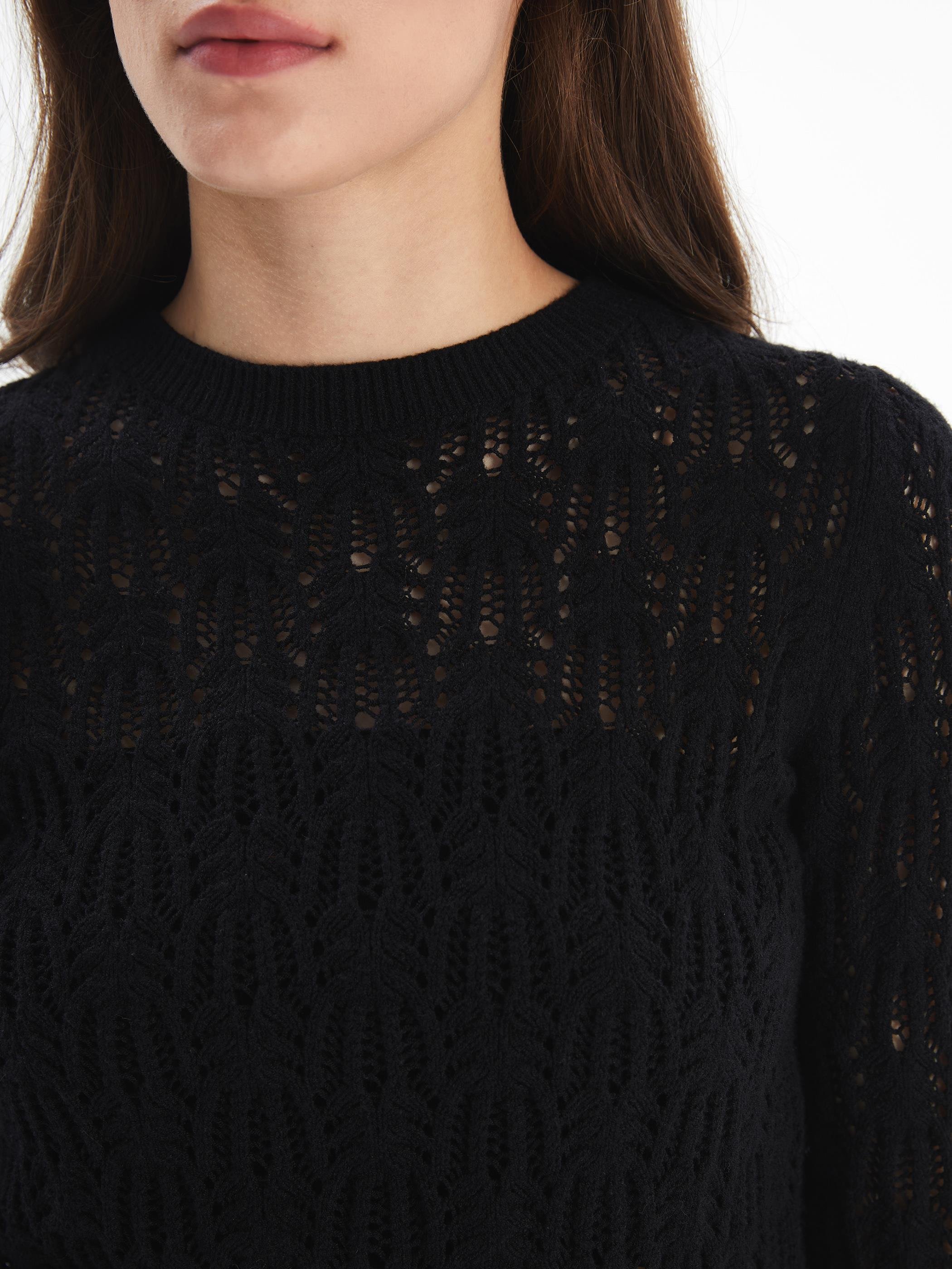 Nelson - Ajur Desenli Bisiklet Yaka Rahat Kalıp Kazak - Siyah Renk