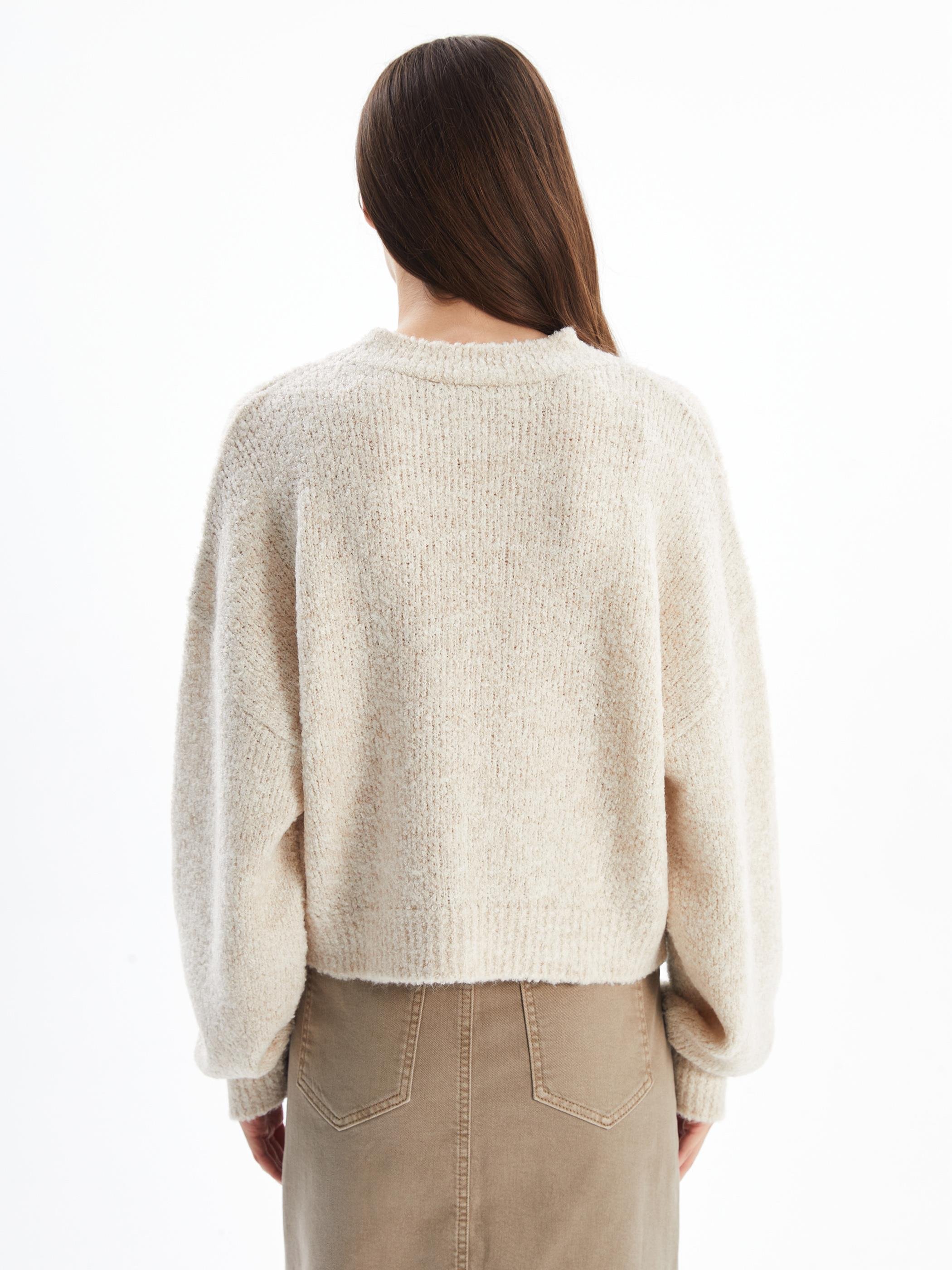 Salerno - Düz Yumuşak Dokulu Oversize Kalıp Uzun Kollu Kazak - Ekru Renk