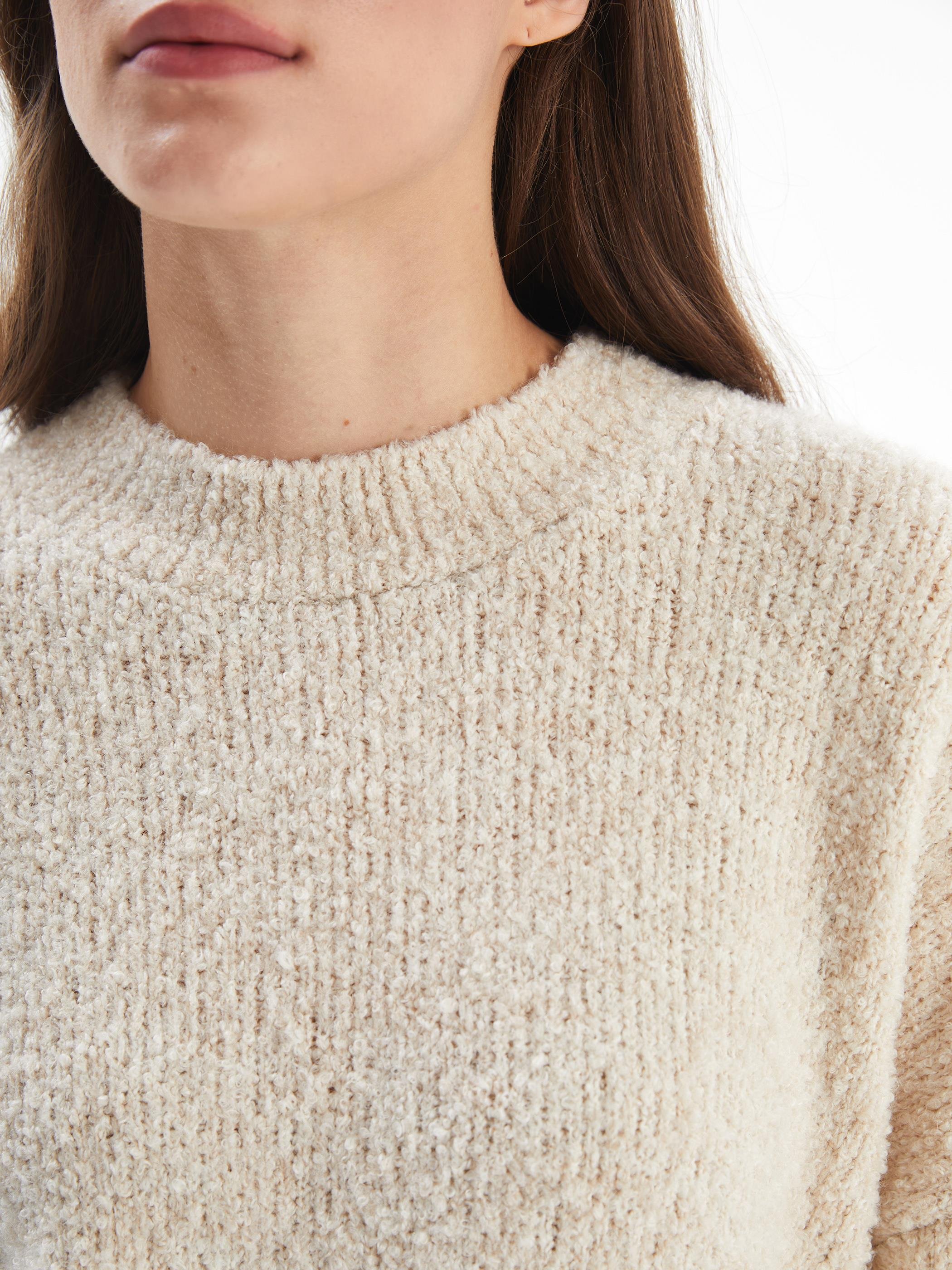 Salerno - Düz Yumuşak Dokulu Oversize Kalıp Uzun Kollu Kazak - Ekru Renk