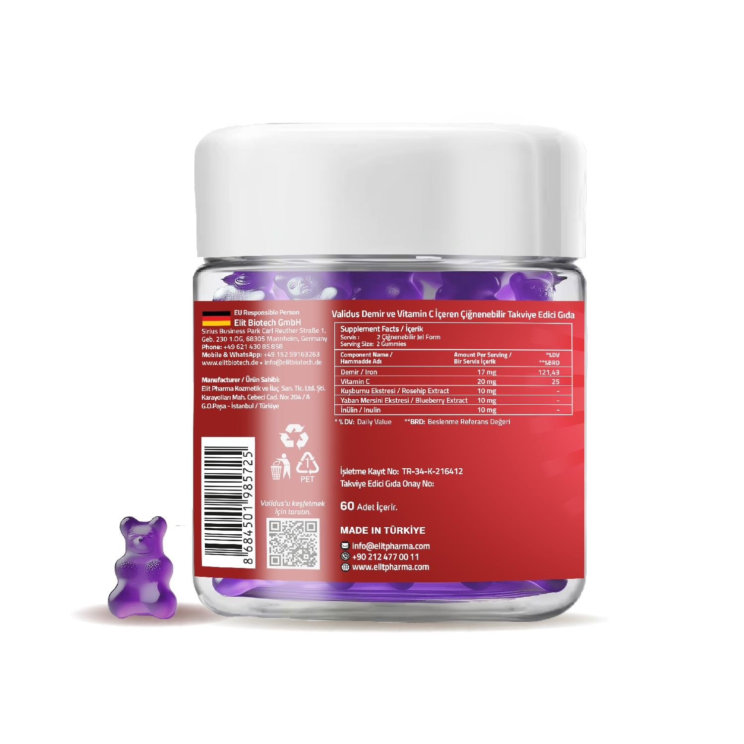 Validus Adults Iron+Vitamin C+ Rosehip Extract 60 Gummies