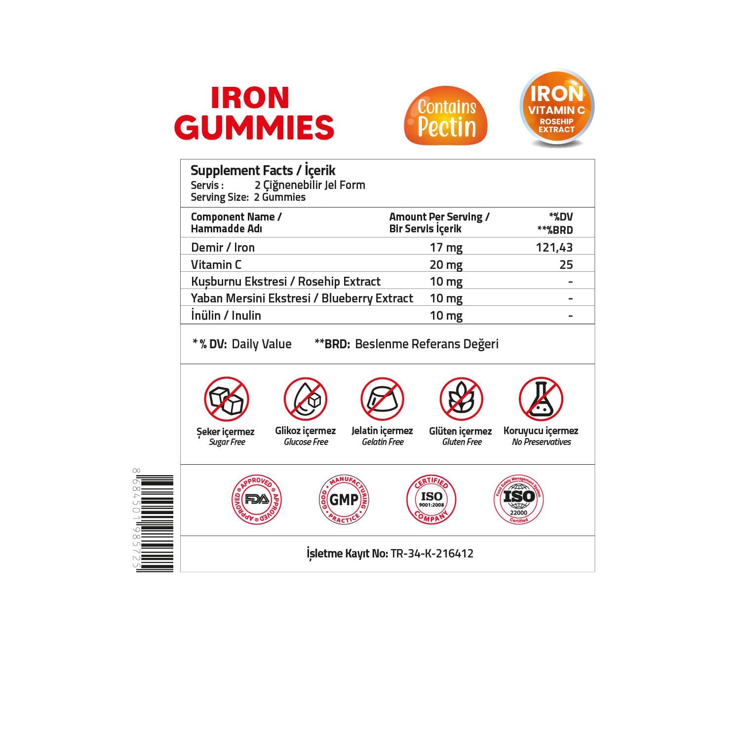 Validus Adults Iron+Vitamin C+ Rosehip Extract 60 Gummies