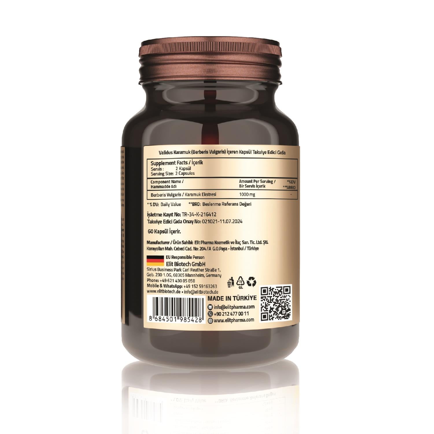 Validus Berberin (Berberis Vulgaris) 1000 mg 60 Capsules