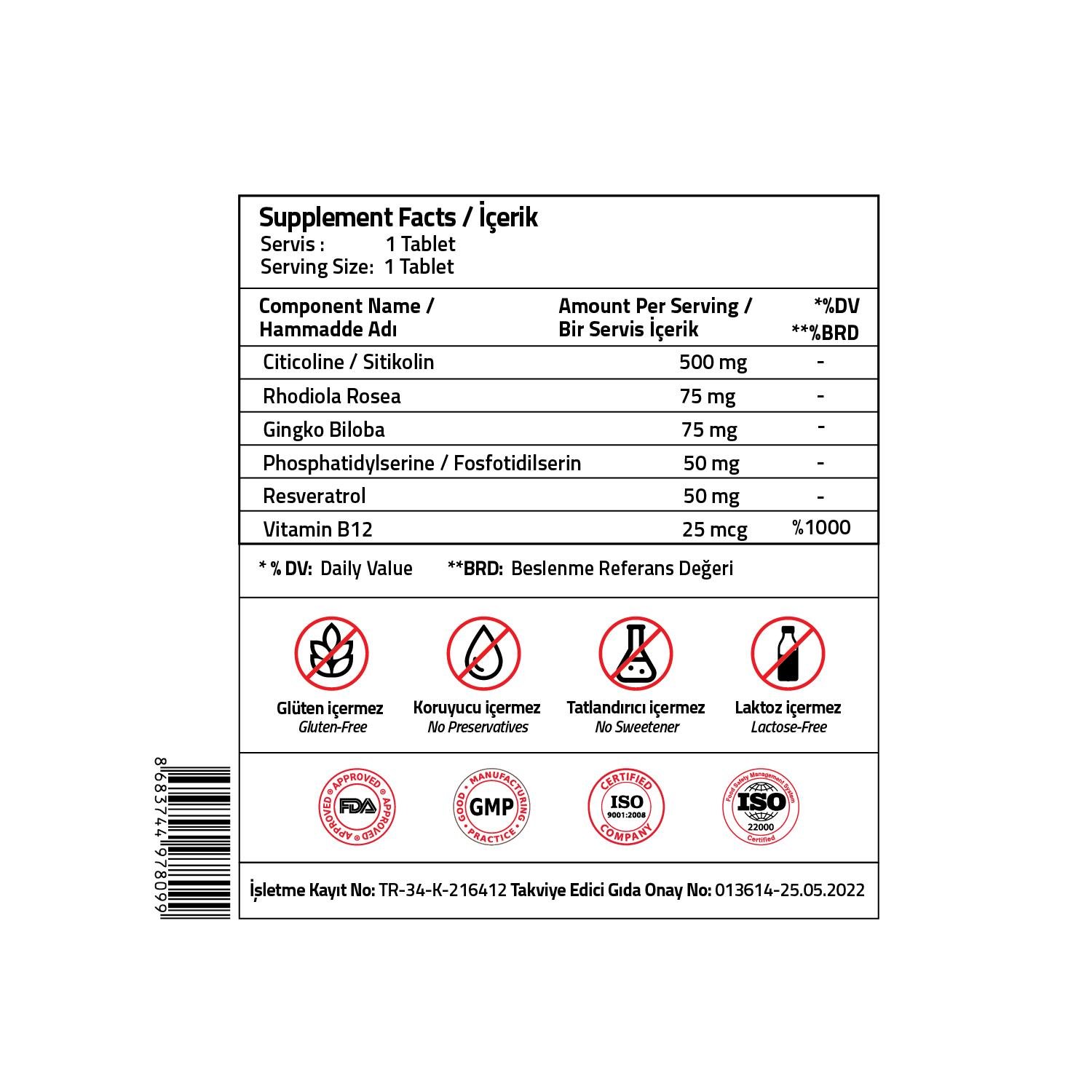 Validus Citicoline 500 mg 30 Tablets 
