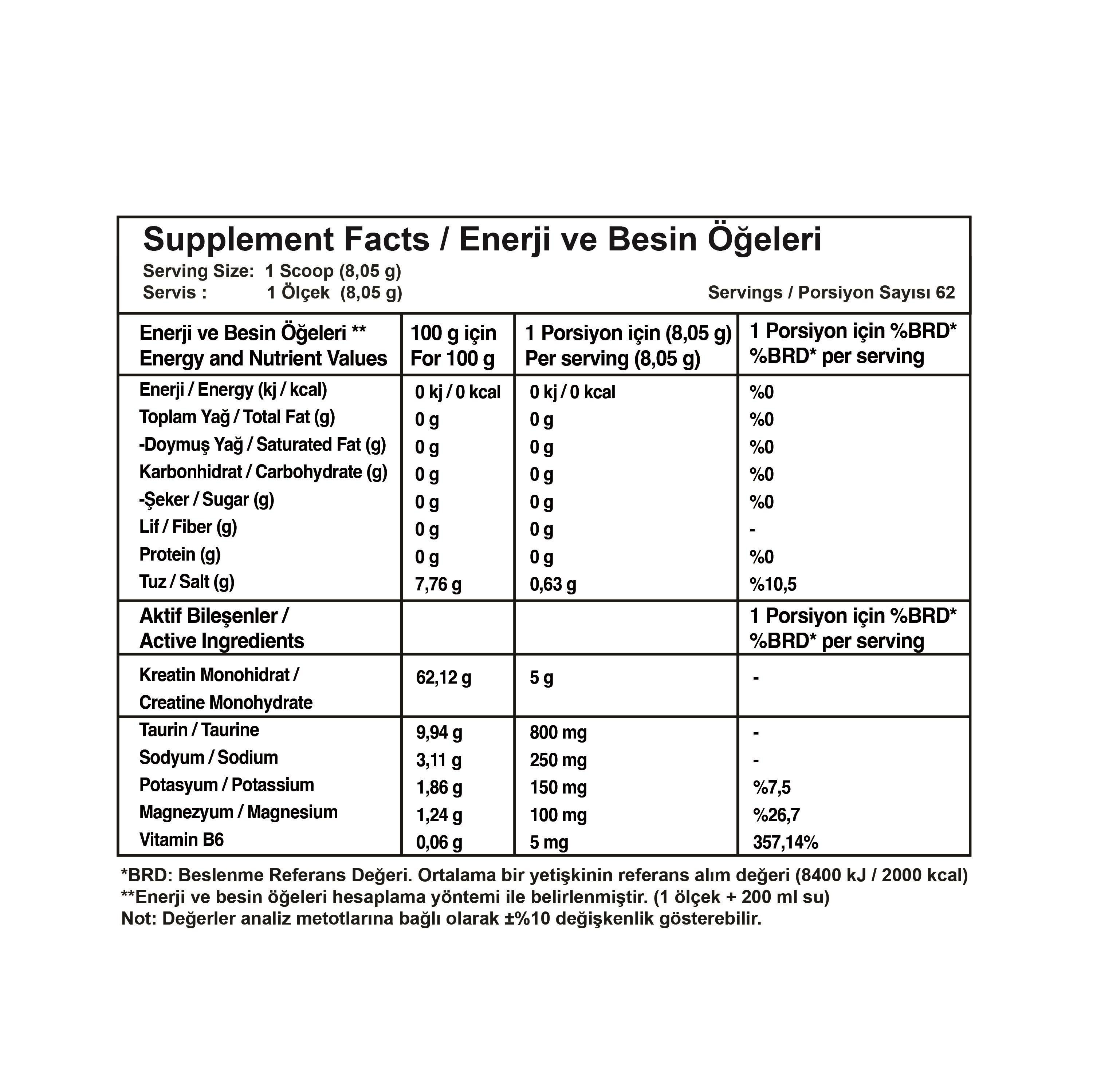 Validus Creatin Monohydrate + Electrolyte 500g