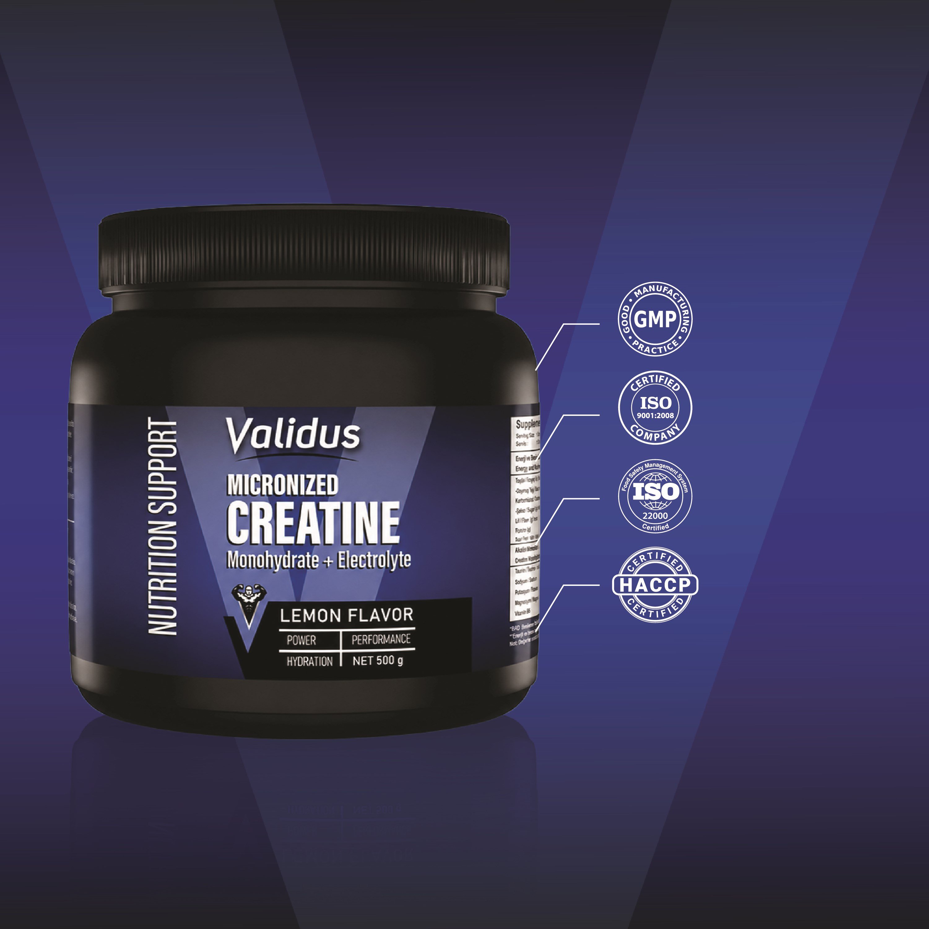 Validus Creatin Monohydrate + Electrolyte 500g
