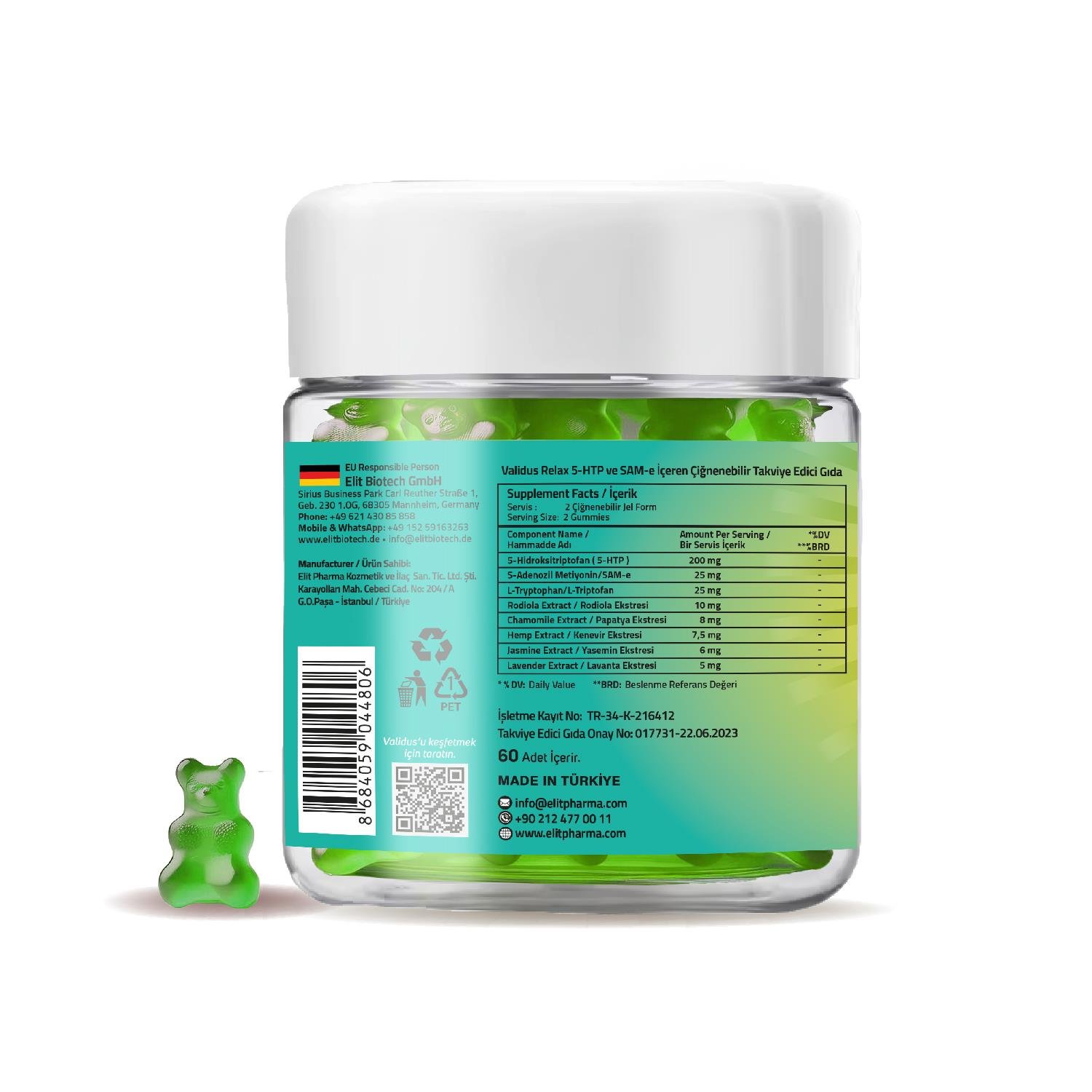 Validus Relax 5-HTTP 200 mg  + Sam-e 25 mg 60 Gummies