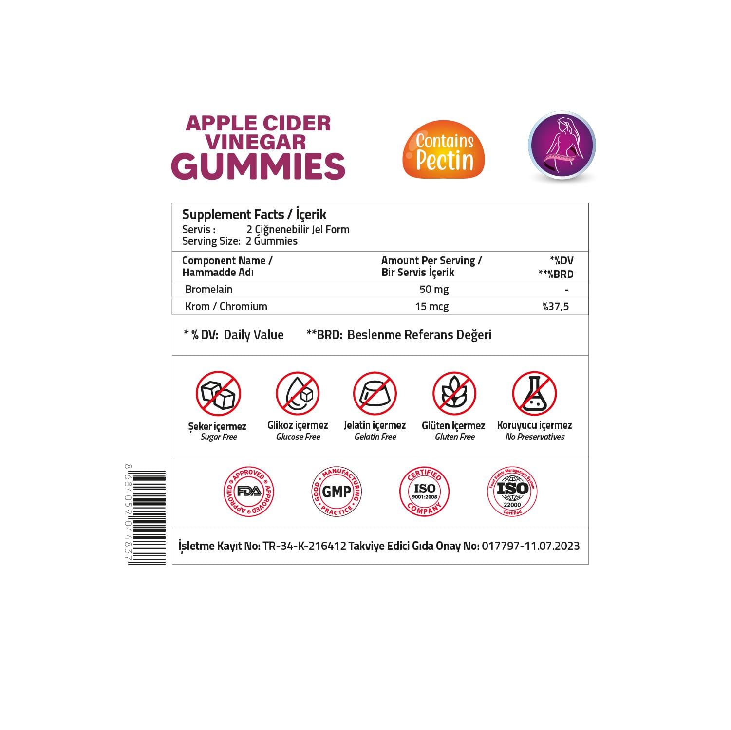 Validus Super Slim Apple Cider Vinegar + Bromelain 60 Gummies