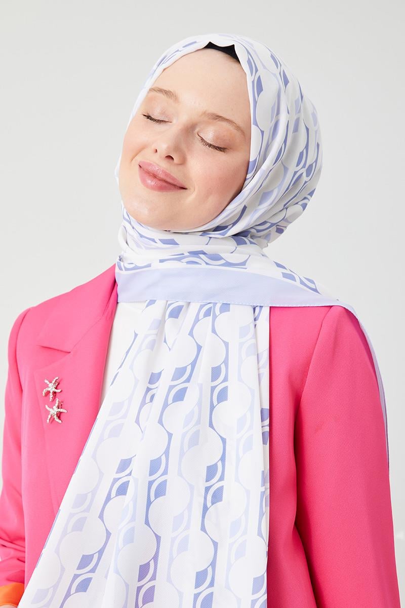 Fivescarf A.Lila Yuvarlak Desen Violet Medine İpeği Şal