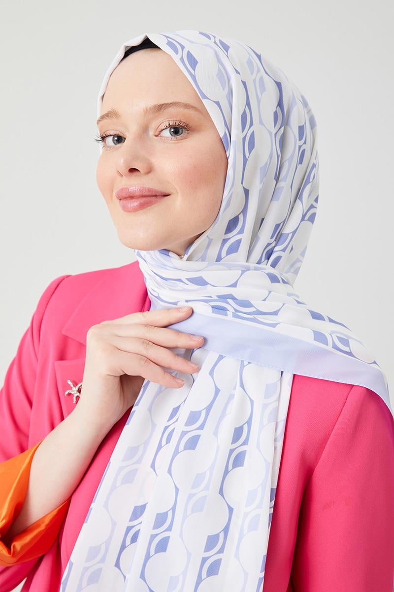 Fivescarf A.Lila Yuvarlak Desen Violet Medine İpeği Şal