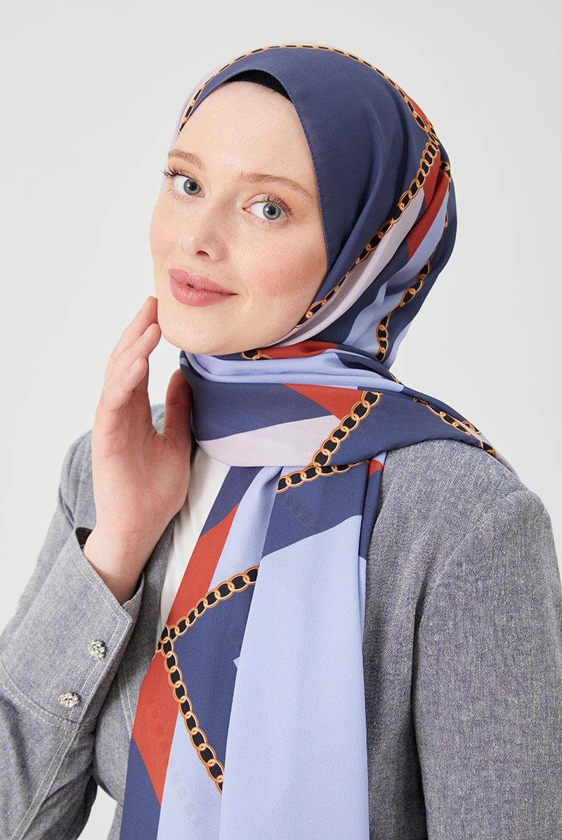 Fivescarf A.Lacivert Halka Desen Violet Medine İpeği Şal