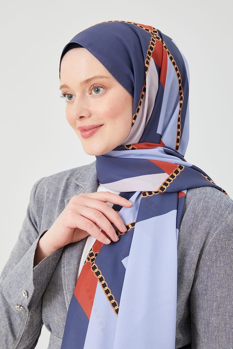 Fivescarf A.Lacivert Halka Desen Violet Medine İpeği Şal