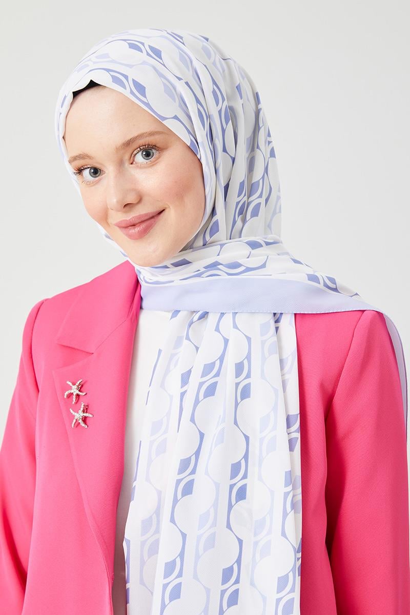 Fivescarf A.Lila Yuvarlak Desen Violet Medine İpeği Şal