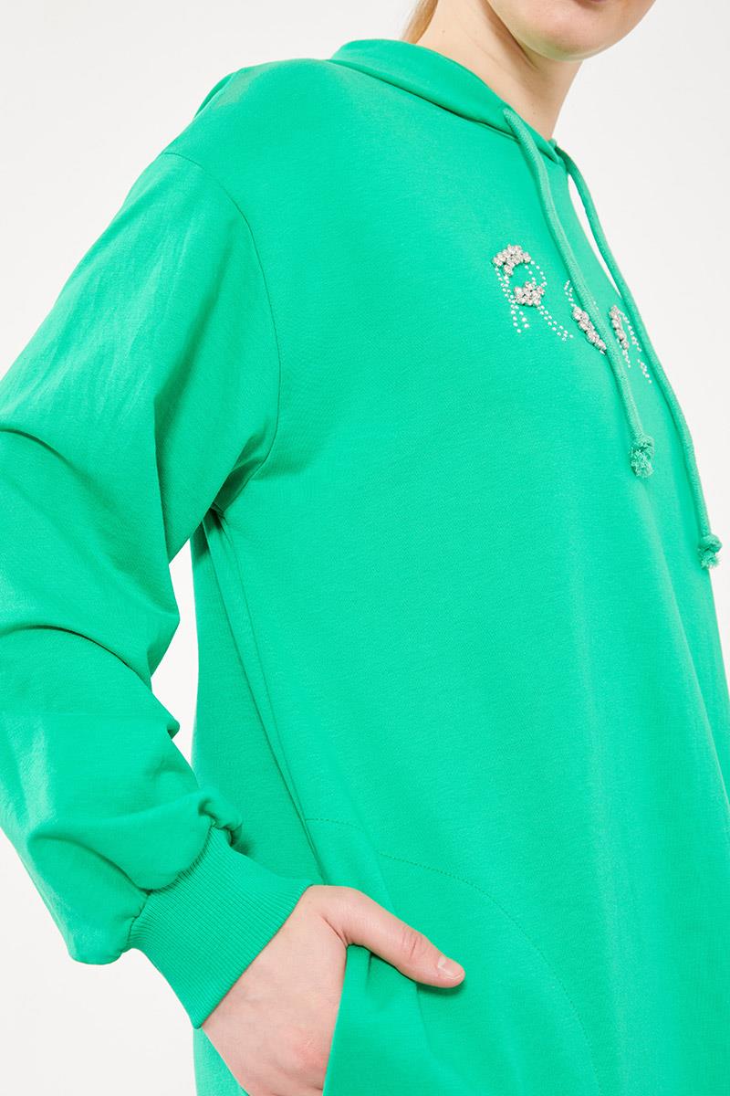 Levidor Benetton Taş İşlemeli Kapuşonlu Oversize Elbise
