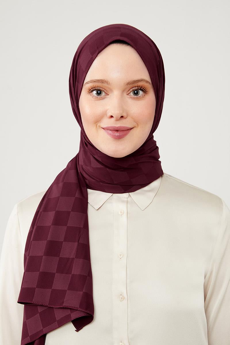 Levidor Bordo Dama Desen Jakarlı Elegance Şal