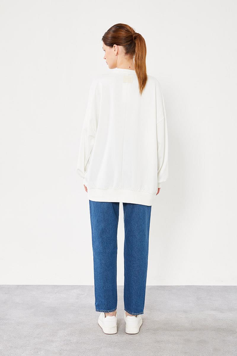 Levidor Ekru Bisiklet Yaka Oversize Sweat