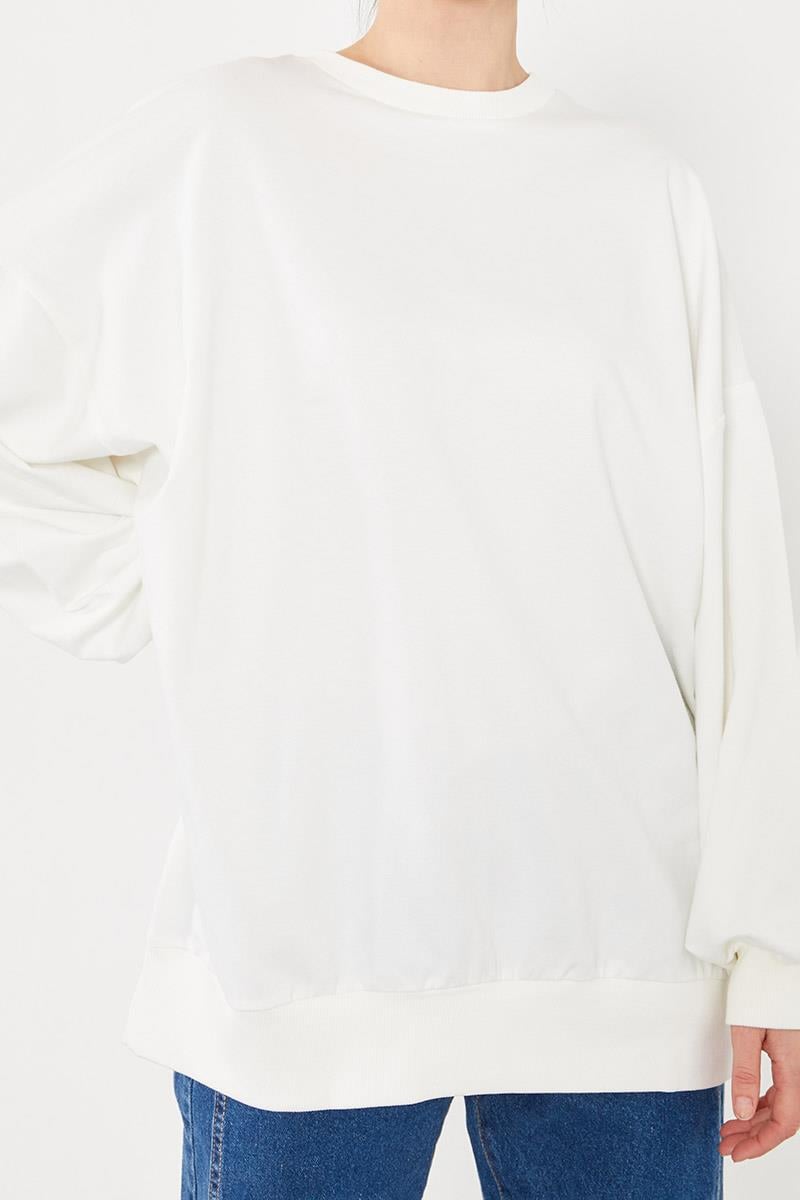 Levidor Ekru Bisiklet Yaka Oversize Sweat