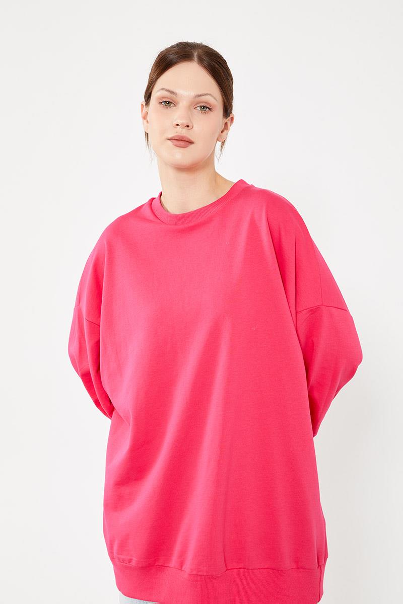 Levidor Fuşya Bisiklet Yaka Oversize Sweat
