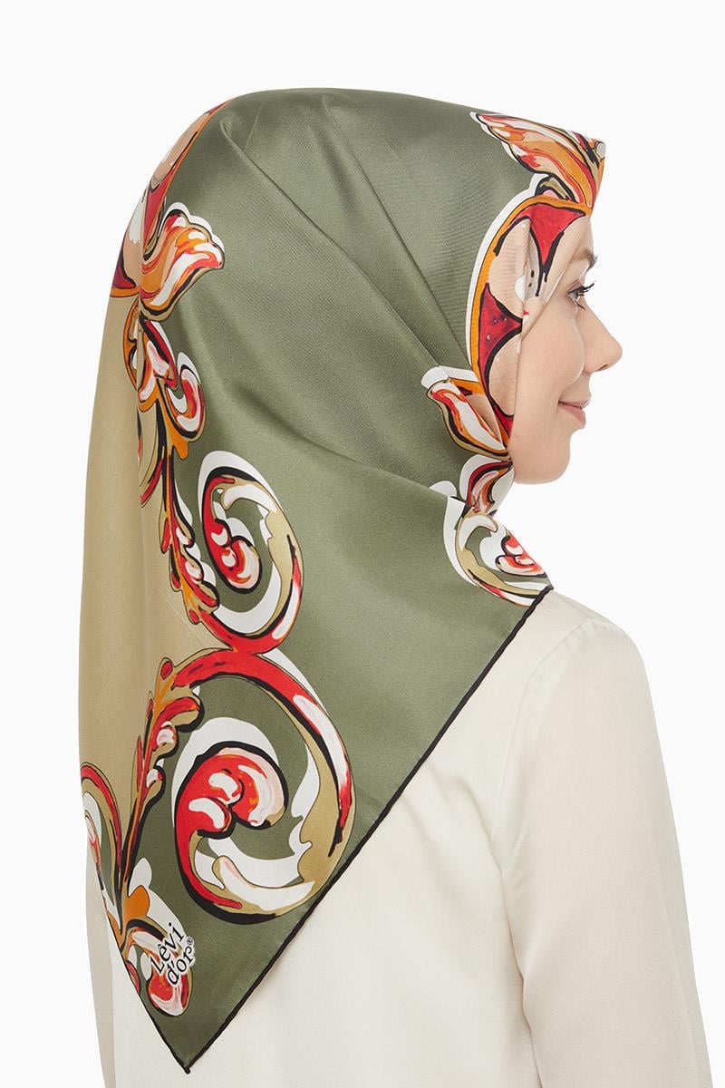 Levidor Haki Twill Saf İpek Eşarp
