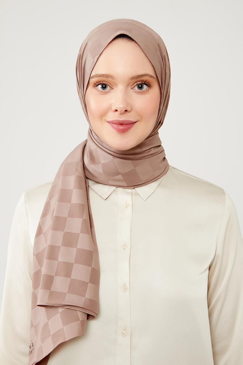 Levidor Kahve Dama Desen Jakarlı Elegance Şal
