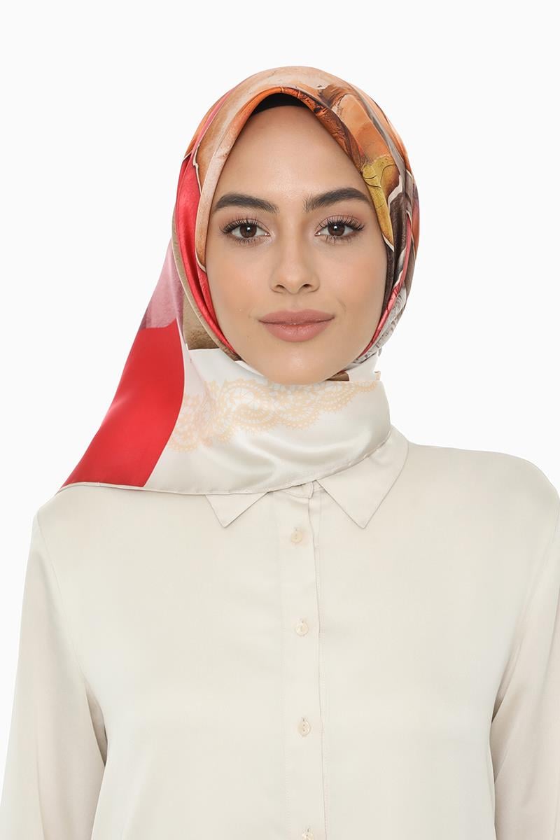 Levidor Kırmızı Twill Saf İpek Eşarp