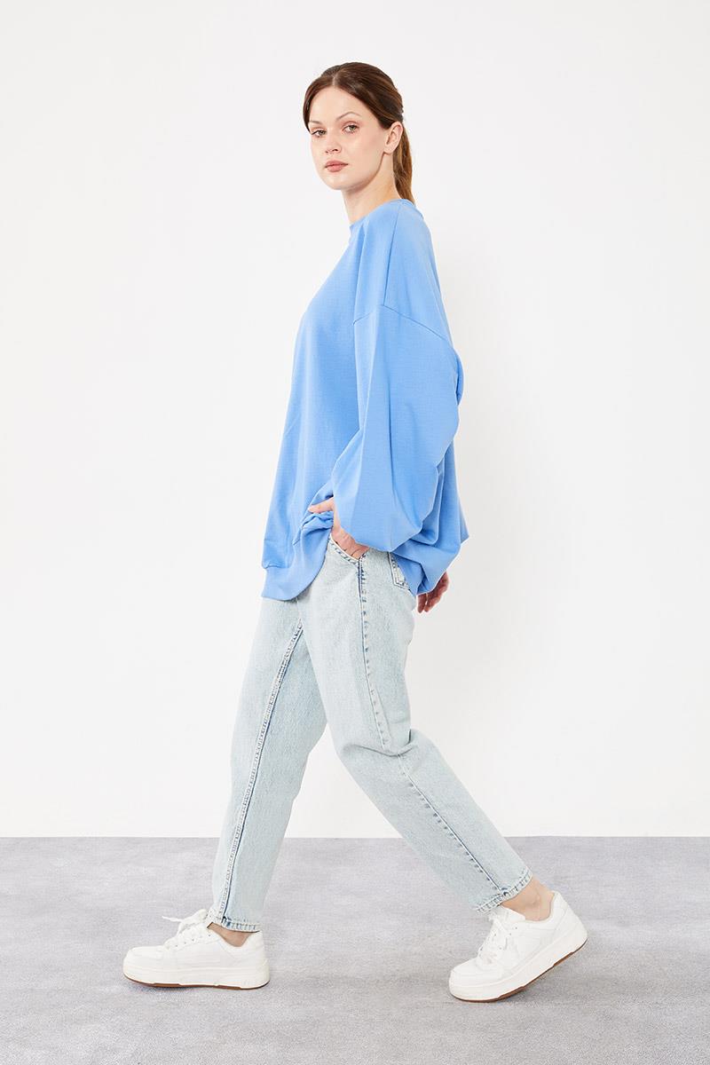Levidor Mavi Bisiklet Yaka Oversize Sweat