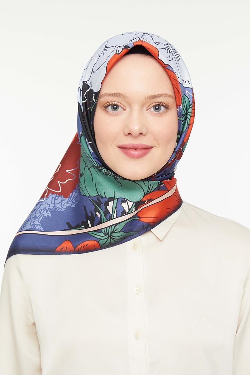Levidor Mavi Twill Saf İpek Eşarp