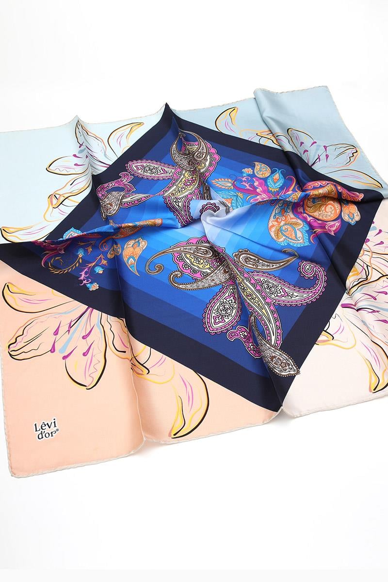 Levidor Mavi Twill Saf İpek Eşarp