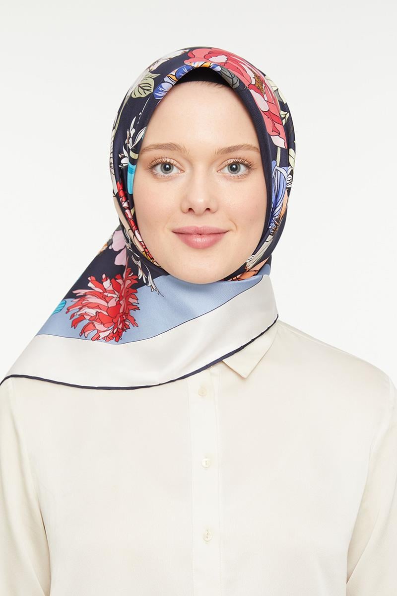 Levidor Mavi Twill Saf İpek Eşarp