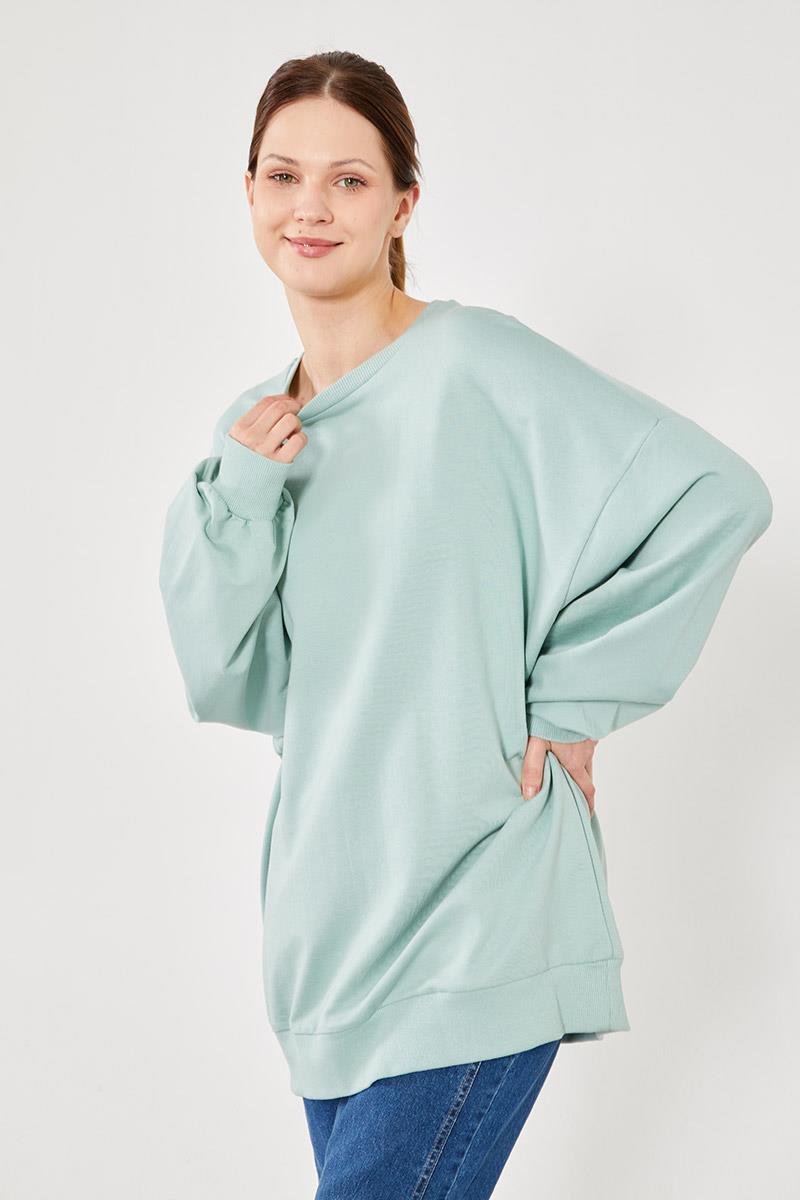 Levidor Mint Yeşili Bisiklet Yaka Oversize Sweat