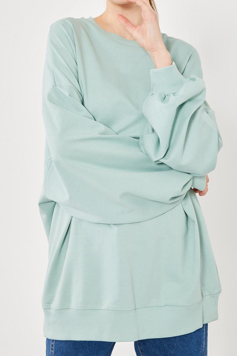 Levidor Mint Yeşili Bisiklet Yaka Oversize Sweat