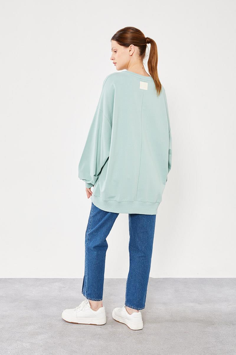 Levidor Mint Yeşili Bisiklet Yaka Oversize Sweat