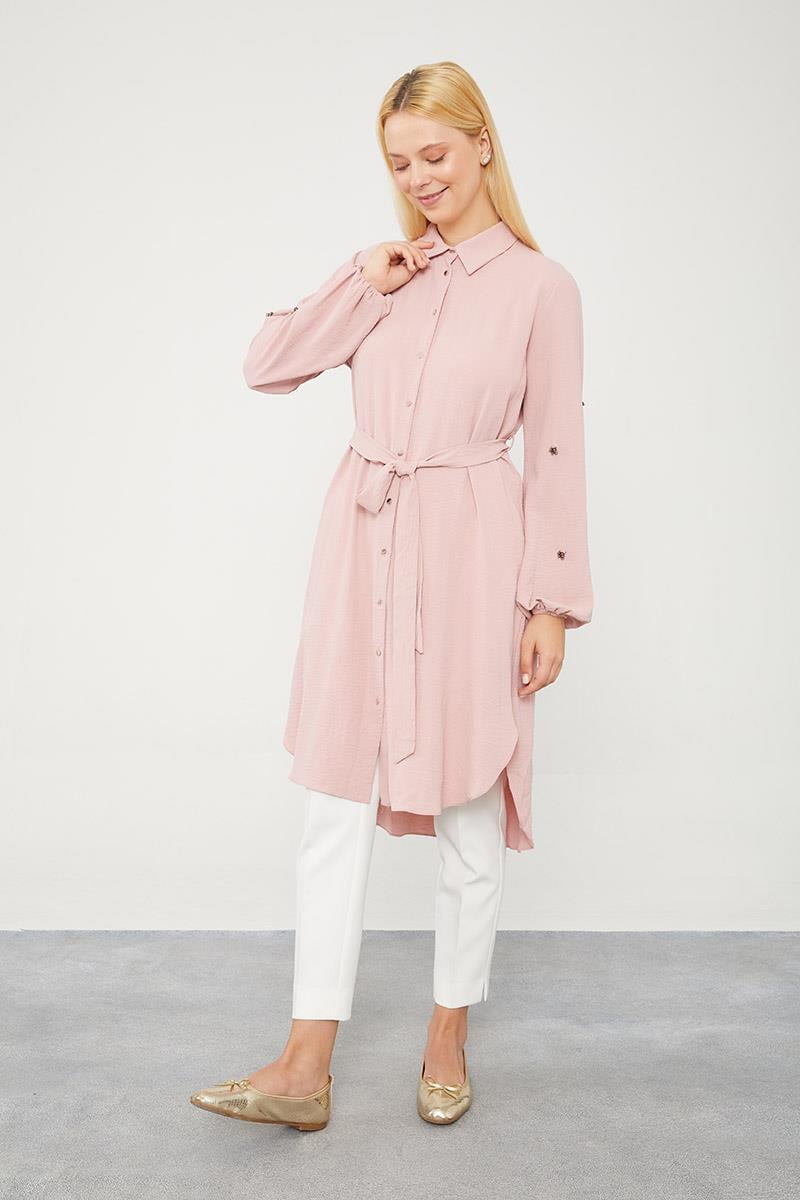 Levidor Pembe Kolları Taşlı Tunik