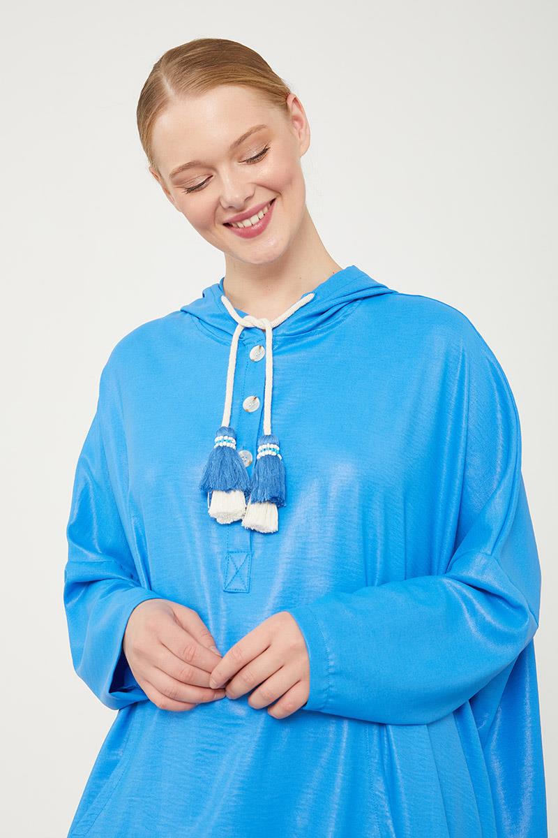 Levidor Saks Kanguru Çepli Parlak Kumaş Tunik