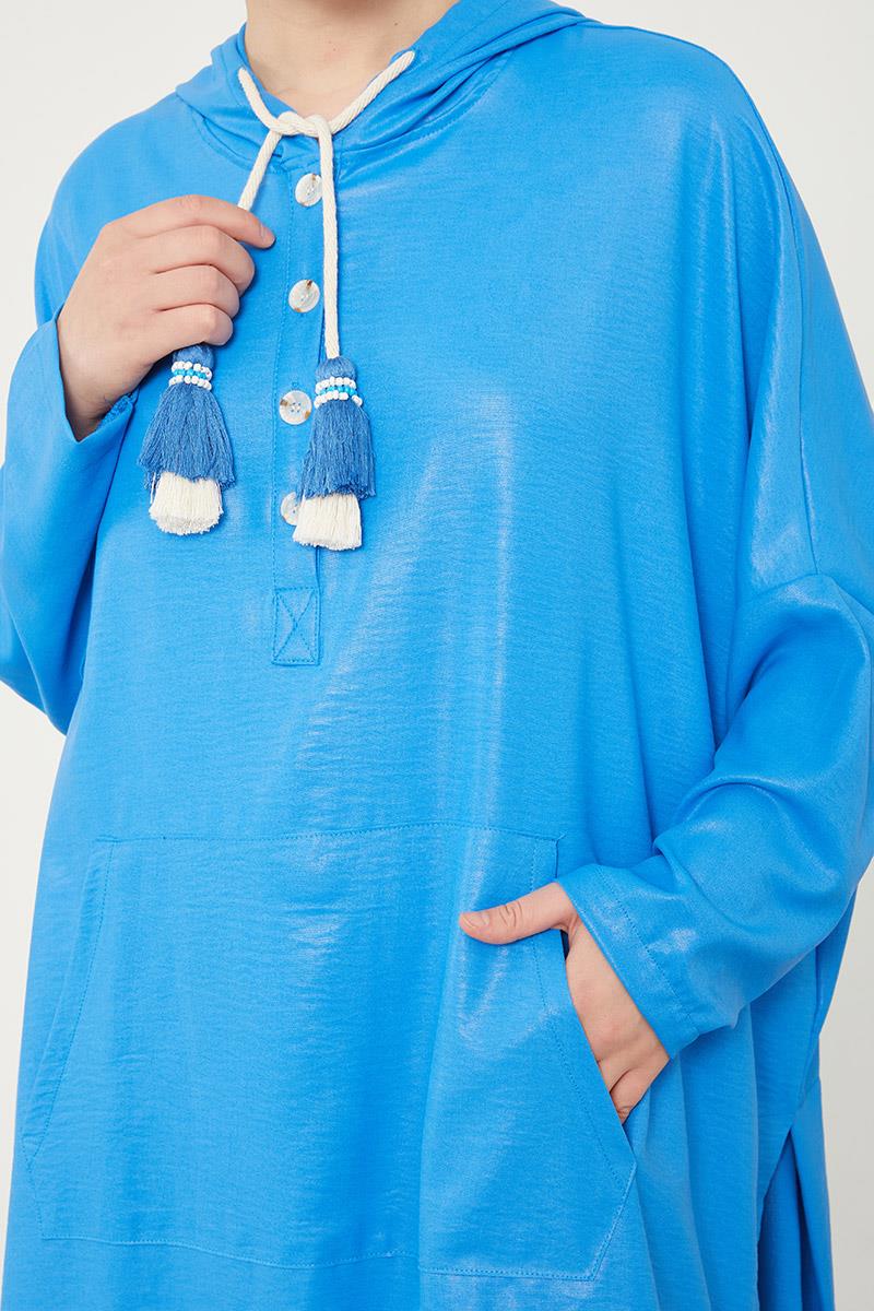 Levidor Saks Kanguru Çepli Parlak Kumaş Tunik