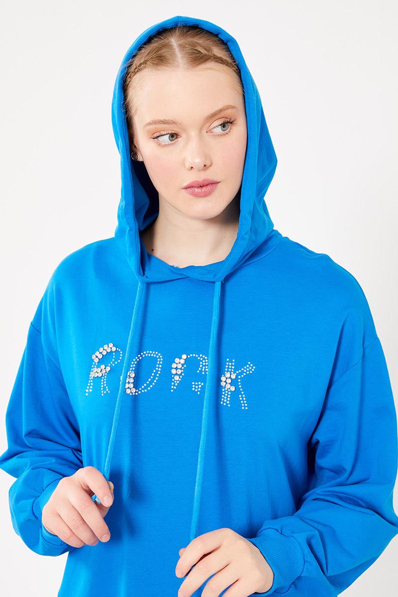 Levidor Saks Taş İşlemeli Kapuşonlu Oversize Elbise