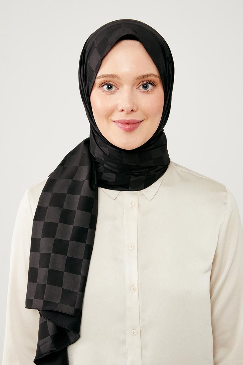Levidor Siyah Dama Desen Jakarlı Elegance Şal