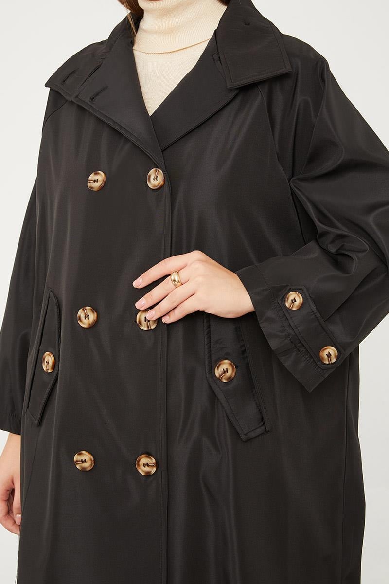 Levidor Siyah Oversize Trençkot