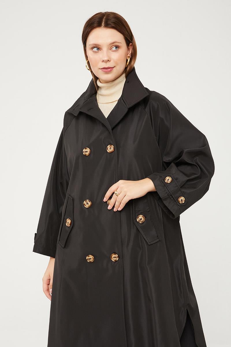 Levidor Siyah Oversize Trençkot