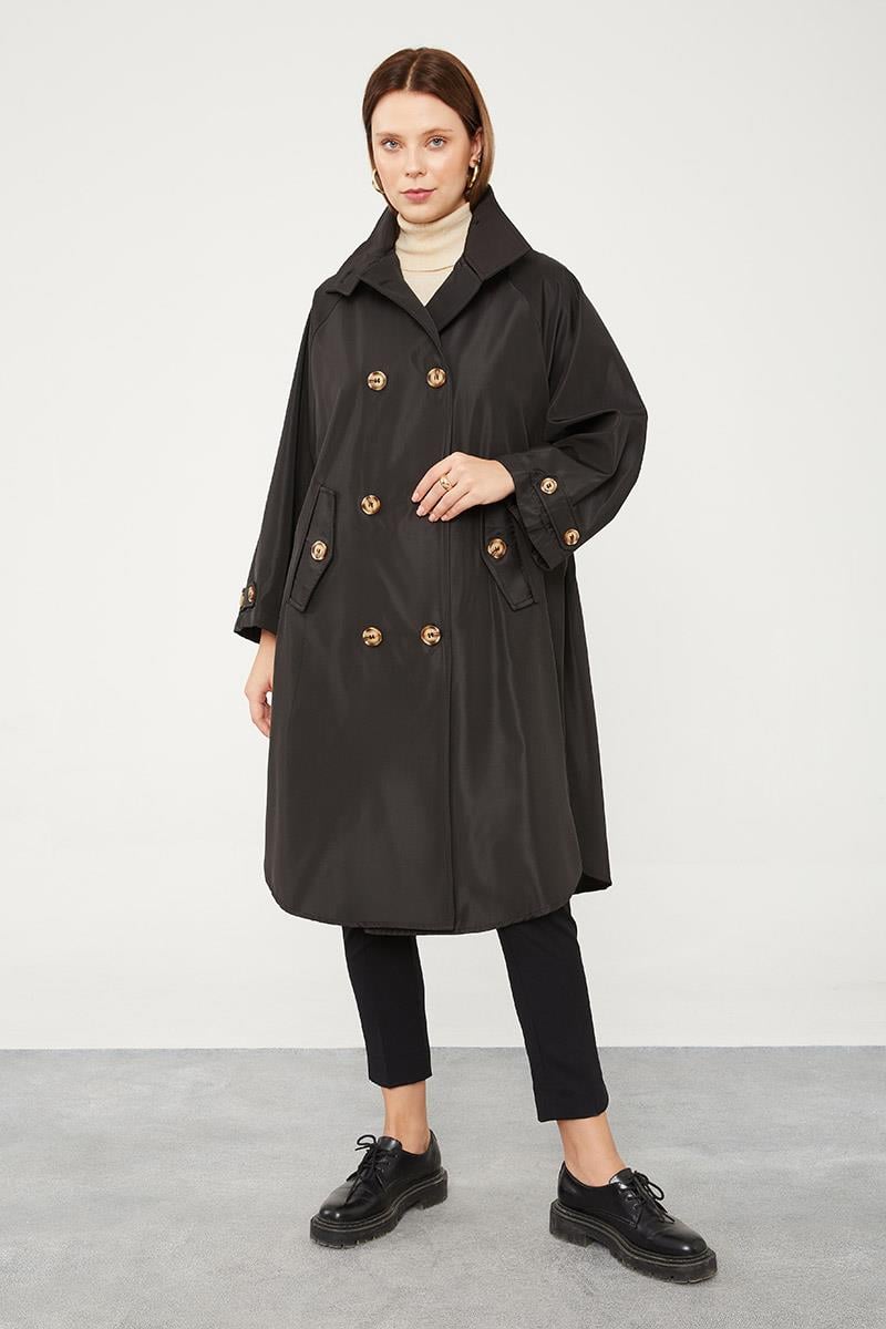 Levidor Siyah Oversize Trençkot