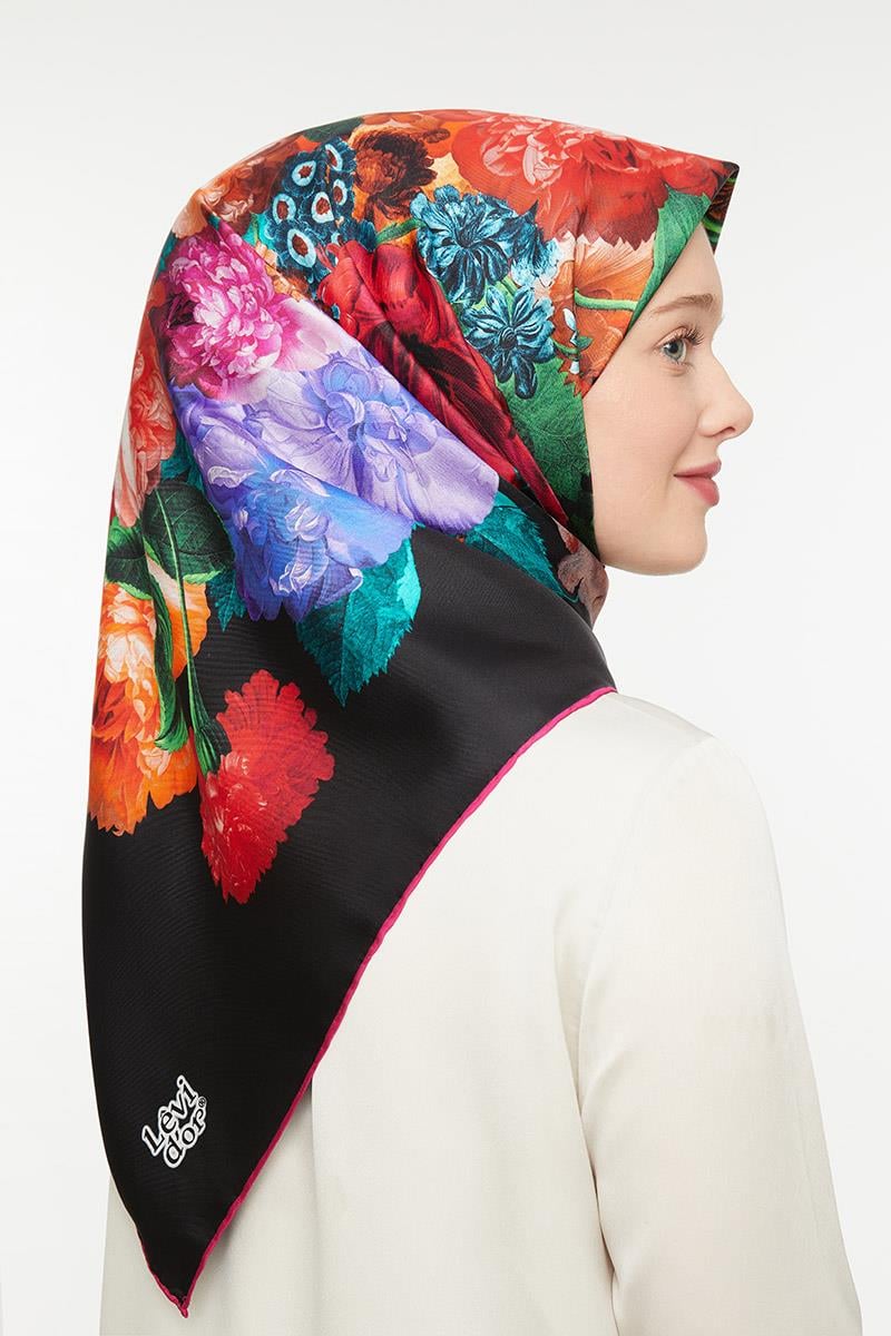 Levidor Siyah Twill Saf İpek Eşarp